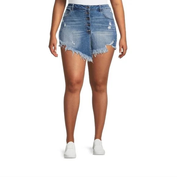 MADDEN NYC Juniors Plus Super High Rise Denim Skort - Picture 9 of 9